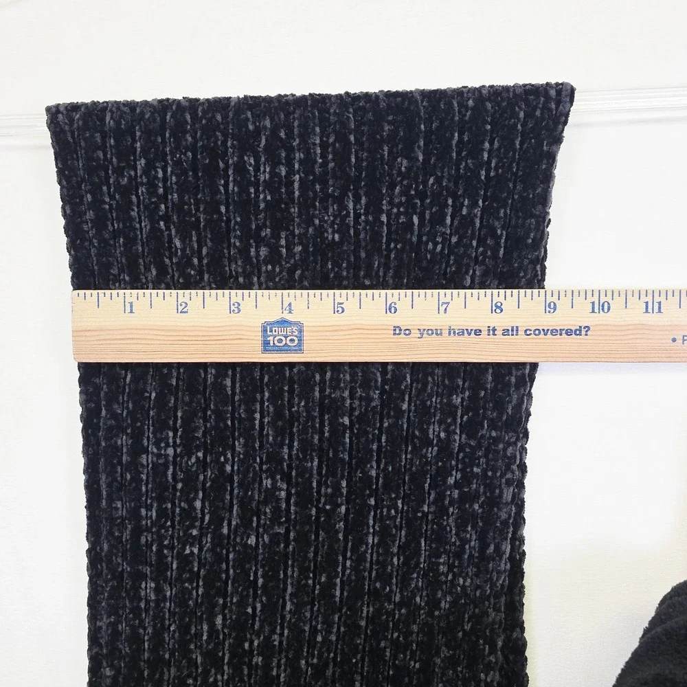 Black Long Chenille Knit Scarf Womens OS Faux Fur Pom Pom‎ Winter Cozy Chic Soft